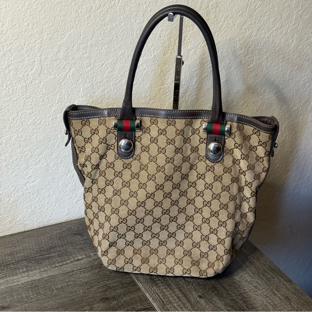 Authentic Gucci Sherry Line Medium Matchball Tote Brown GG - Picture 2 of 16